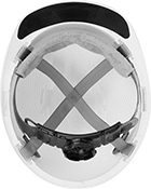 Image of Product. With Hard Hat (Sold Separately). Front orientation. Hard Hat Liners. Glare-Reducing Underbrim Hard Hat Decals.