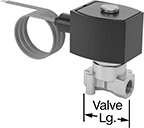 Image of Product. Back orientation. Contains Annotated. Solenoid On/Off Valves. Compact Solenoid On/Off Valves, Brass Body with DIN A Connection—Buna-N Seal.