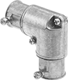 Image of Product. Screw-Clamp Connection. Front orientation. Conduit and Fittings. Thin-Wall (EMT) Metal Conduit and Fittings, Connector Fitting, 90° Elbow, Screw-Clamp Conduit Connection.