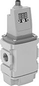 Image of Product. With LED Display. Front orientation. Compressed Air Regulators. High-Flow Electronically-Controlled Precision Compressed Air Regulators with Display, NPT Female Inlet × NPT Female Outlet—LED Display.