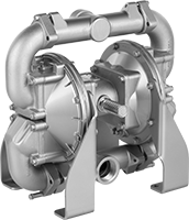 Image of Product. Front orientation. Double Diaphragm Pumps. Aluminum Air-Powered Double Diaphragm Pumps for Oil, Chemicals, and Large Solids, Threaded Top Intake and Threaded Bottom Discharge, 140 gpm Maximum Flow Rate.