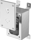 Image of Product. Raised Mount. Front orientation. Electrical Enclosures. Sanitary Push-Button Enclosures, Raised Mount, Lift-Off Cover.