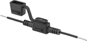 Image of Product. For Mini Blade-Style Fuse with Wire Leads. Front orientation. Fuse Holders. Automotive Inline Fuse Holders, For Mini Fuse Blade Style, Wire Lead Connection, Cover.
