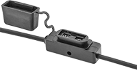 Image of Product. For Maxi Blade-Style Fuse with Wire Leads. Front orientation. For Maxi Fuse Blade Style. Automotive Inline Fuse Holders.