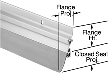 Image of Product. Front orientation. Contains Annotated. Weatherstripping. Self-Adjusting Bottom-Mount Weatherstripping, Flat Weatherstripping Seal, Vinyl Plastic Seal.