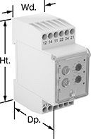 Image of Attribute. Front orientation. Contains Annotated. Monitoring Relays. Ground-Fault Monitoring Relays, Screw Terminals, Knob Adjustment.