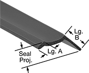 Image of Product. Front orientation. ZoomedIn view. Contains Annotated. Weatherstripping. Bottom-Mount Overhead-Door Weatherstripping, Base Door Mount, Flat Weatherstripping Seal.