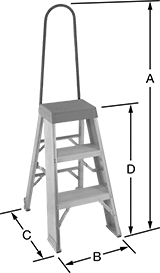 Image of Product. Front orientation. Contains Annotated. Step Stools. Foldable Step Stools with Handrail, Style 3.