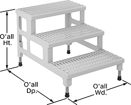 Image of Product. Front orientation. Contains Annotated. Work Platforms. Work Platforms, With 3 Steps, Assembled.
