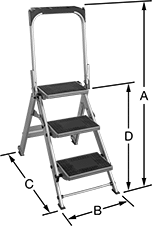 Image of Product. Front orientation. Contains Annotated. Step Stools. Foldable Step Stools with Handrail, Style 2.