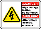 Image of Product. Front orientation. Labels. Illustrated Electrical Hazard Labels , Danger—High Voltage Inside Do Not Open/Peligro—Alto Voltage Adentro No Abrir.