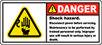 Image of Product. Front orientation. Labels. Illustrated Electrical Hazard Labels , Danger—Shock Hazard Disconnect Power Before Servicing Maintenance To Be Performed by Trained Personnel Only.