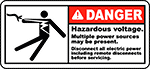Image of Product. Front orientation. Labels. Illustrated Electrical Hazard Labels , Danger—Hazardous Voltage Multiple Power Sources May Be Present.