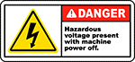 Image of Product. Front orientation. Labels. Illustrated Electrical Hazard Labels , Danger—Hazardous Voltage Present with Machine Power Off.