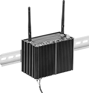 Image of ProductInUse. Intel Atom X6425E Shown Mounted on DIN Rail. Front orientation. Computers. Rugged Computers, Intel Atom X6425E.