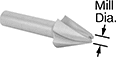 Image of Specification. Front orientation. Contains Annotated. End Mills. Cobalt Steel Tapered Square End Mills, 4 Flutes.