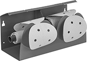 Image of ProductInUse. Bench and Wall Mount for 2 Sanding Disc Rolls. Front orientation. Sanding Abrasive Dispensers. Dispensers for Sanding Rolls, For Discs, For 2 Rolls, Bench Mount, Wall Mount, For 5 1/4" Maximum Roll OD.