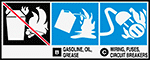 Image of Product. Front orientation. Labels. Fire Equipment Labels , C) Wiring, Fuses, Circuit Breakers, B) Gasoline, Oil, Grease.