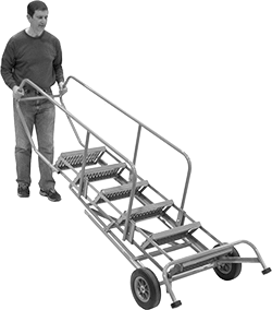 Image of ProductInUse. Front orientation. Ladders. Folding Rolling Platform Ladders.