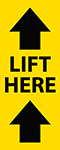 Image of Product. Front orientation. Up Arrow. Safe-Lifting Labels , Lift Here, Vertical Orientation.