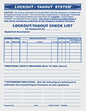 Image of Product. Front orientation. Tags. Lockout/Tagout Checklist Sheets.