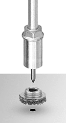 Image of ProductInUse. Side1 orientation. Exploded view. Sanding Discs. Nylon Mesh Quick-Change Sanding Discs for Grounding Contact Points.