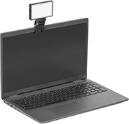 Image of ProductInUse. Shown Clipped. Front orientation. Web Conferencing Lights. Clip On.