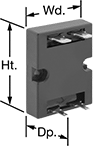 Image of Product. Surface Mount. Front orientation. Contains Annotated. Relays. Solid State Spade-Terminal Relays, 1 Circuit Controlled, 1.5" Wide, 0.9" Deep.