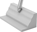 Image of ProductInUse. Barrel Cut Style. Front orientation. Barrel Cut Style. Fast-Cut Carbide Barrel End Mills for Aluminum, Brass, and Bronze.