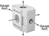 Image of Product. Front orientation. Contains Annotated. Compressed Air Filter/Regulator/Lubricator Manifolds. Manifolds for SMC Modular Compressed Air Filter/Regulator/Lubricators (FRLs), Manifolds with 2 Gauge Ports.