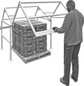 Image of ProductInUse. Pivoting from Loading to Unloading Position. Front orientation. Mezzanine Gates.