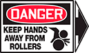 Image of Product. Front orientation. Labels. Illustrated Machine and Equipment Operation Labels , Danger—Keep Hands Away from Rollers.