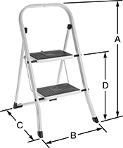 Image of Product. Front orientation. Contains Annotated. Step Stools. Foldable Step Stools, Style 3.