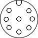 Image of Specification. A-Code Female. Front orientation. A Code. Ethernet Cords with M12 Connectors, Wire Lead Connection.