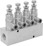 Image of System. Multiple Regulators Shown Installed (Manifold Sold Separately). Front orientation. Compressed Air Regulators. Manifold-Mount Compressed Air Regulators.