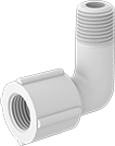 Image of Product. Female × Male. Front orientation. Pipe and Fittings. Plastic Pipe Fittings for Oil, 90° Elbow Adapters, Male, Female, Threaded Fitting Connection.