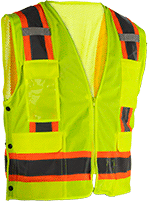 Image of Product. Front orientation. Vests. High-Visibility Vests, Men's Vests—Class 2, Two-Tone Single Stripe (Expandable).