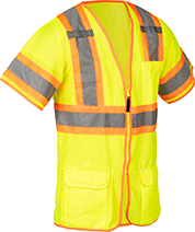 Image of Product. Front orientation. Vests. High-Visibility Vests, Men's Vests—Class 3, Two-Tone Single Stripe (Standard with Sleeves).