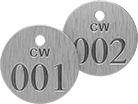 Image of Product. Front orientation. Tags. Sequentially Numbered Metal Tags for Water Lines, CW.
