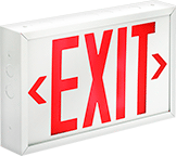 Image of Product. Front orientation. Signs. Backlit Exit Signs, Exit with Arrow (Left, Left and Right, Right)—Red Message on Back and Front.