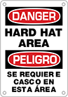 Image of Product. Front orientation. Signs. Personal Protective Equipment Signs, Danger—Hard Hat Area/Peligro—Se requiere casco en esta área (English/Spanish).