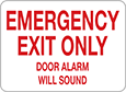 Image of Product. Front orientation. Signs. Exit Signs, Emergency Exit Only—Door Alarm Will Sound (English)—White with Red Message.
