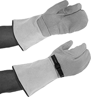 Image of ProductInUse. With Adjustable Strap and Separated Index Finger. Front orientation. Gloves. Welding Mitts, Pigskin Leather.