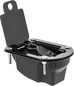 Image of Product. Flush Mount (Strap Shown Tucked In). Front orientation. Surface Mount. Mounted Retractable Ratchet Straps, Flush Mount.