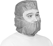 Image of ProductInUse. Front orientation. Hair Covers. Full-Face Covers .