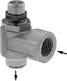 Image of Product. Front orientation. Contains Annotated. Air Flow Control Valves. Elbow Air Flow Control Valves, NPT Female Inlet × NPT Male Outlet.