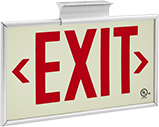 Image of Product. Exit with Arrow—Glow-in-the-Dark Green with Red Message. Front orientation. Signs. Multimount Glow-in-the-Dark Exit Signs, Exit with Arrow—Glow-in-the-Dark Green with Red Message.