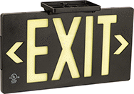 Image of Product. Exit with Arrow—Black with Glow-in-the-Dark Green Message. Front orientation. Signs. Multimount Glow-in-the-Dark Exit Signs, Exit with Arrow—Black with Glow-in-the-Dark Green Message.