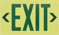 Image of Product. Front orientation. Signs. Glow-in-the-Dark Exit Signs, Exit with Arrow (Left, Left and Right, Right) (English)—Glow-in-the-Dark Green with Green Message.