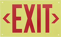 Image of Product. Front orientation. Signs. Glow-in-the-Dark Exit Signs, Exit with Arrow (Left, Left and Right, Right) (English)—Glow-in-the-Dark Green with Red Message.